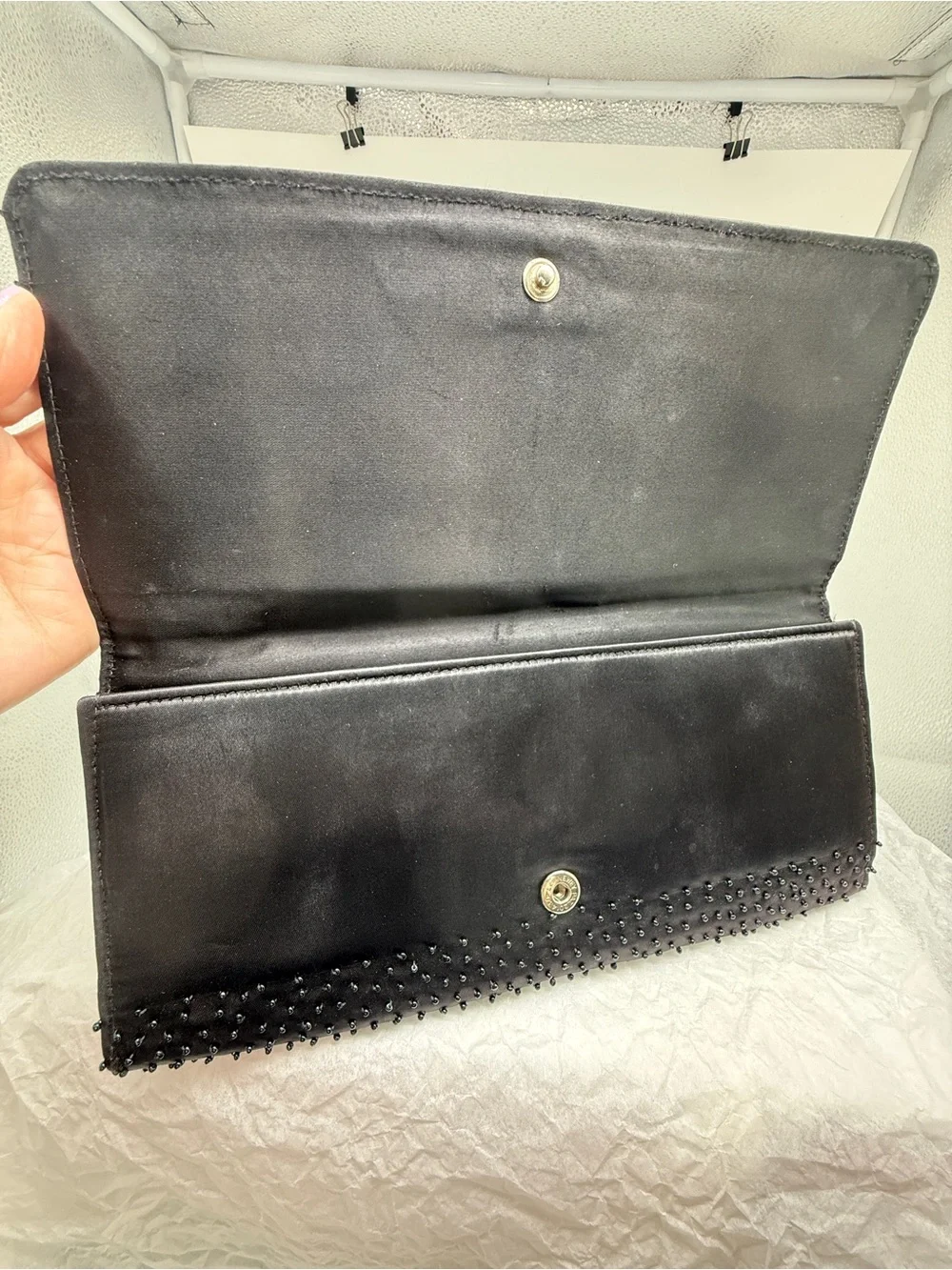 La Regale Black Beaded Floral Evening Clutch